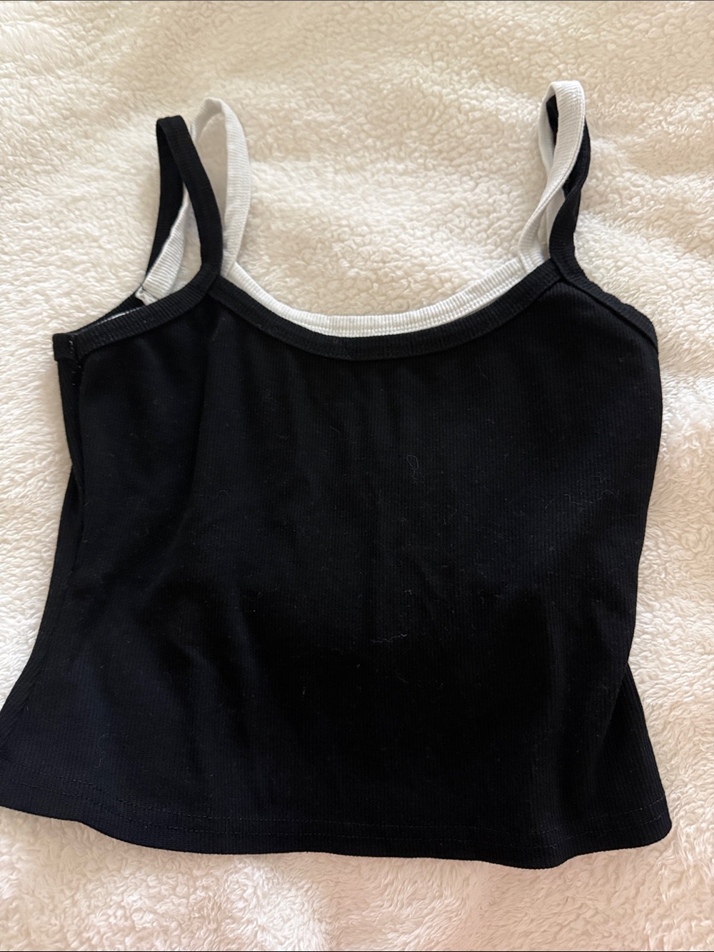 Black Ribbed Tank Top with Contrasting White Trim